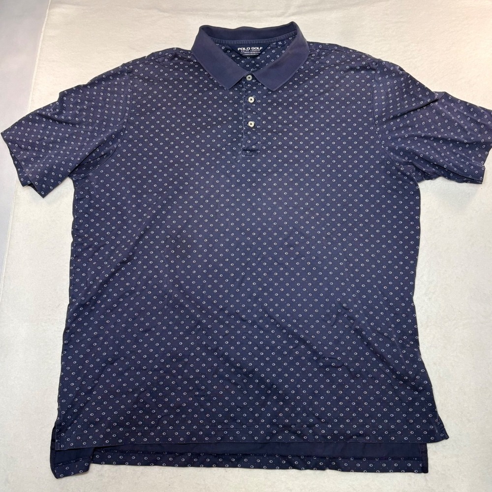 Polo Golf Ralph Lauren‎ Mens XL Navy Blue Geometric Pima Cotton Polo Shirt